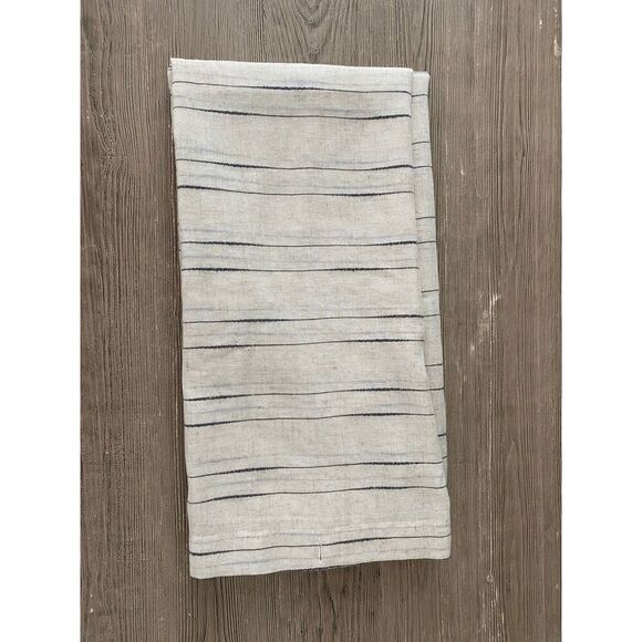 Threshold Ticking Striped Lines Linen Blend 72x72” Shower Curtain - Picture 2 of 5